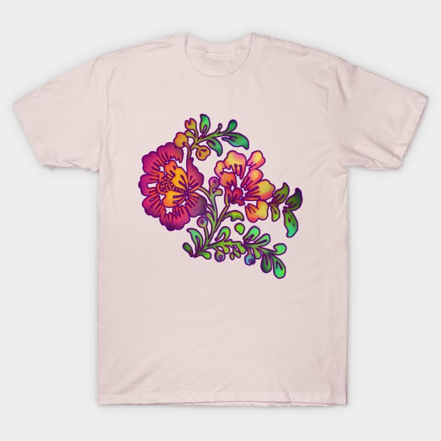 Boho Flowers Stencil Style T-Shirt by CheriesArt